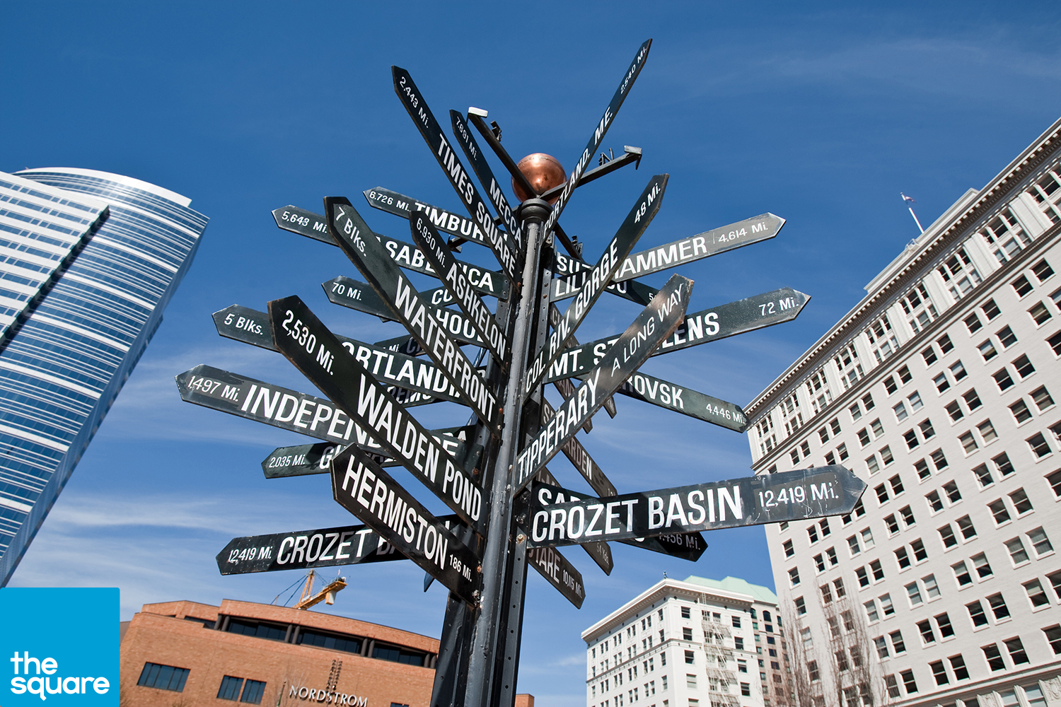 Mile Post Sign - This iconic whimsical art piece shows nine sister-cities and other world-wide destinations.