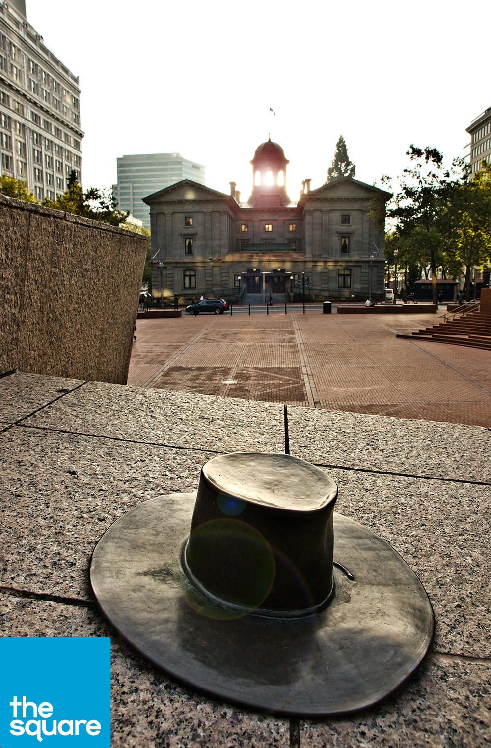 Will Martin's Hat - In 1980, Willard Martin's team submitted the winning design of Pioneer Courthouse Square to the Portland Development Commission, prevailing over 160 submissions. As a tribute to his great design, a bronze replica of Will's signature wide-rim river hat is located next to the keystone lectern, above the Visitor Information Center—as if he had tossed it there while walking by today.